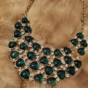 Emerald flat rhinestones gold chain